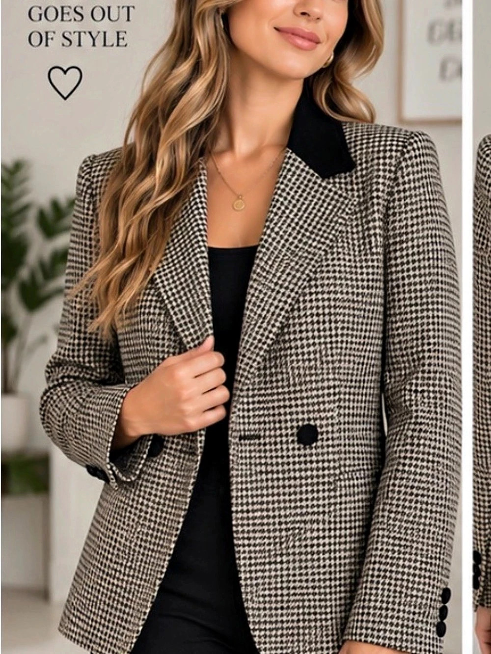 19” ptp Bee Chow Custom Tailors Women's Houndstooth Blazer Medium Like New